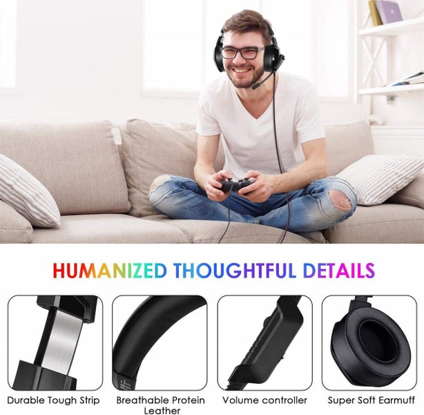 Gaming Headphones PS4 Headset Mic Surround Sound RGB LED Noise Canceling Earpads Carousel 2