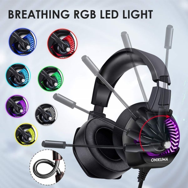 Gaming Headphones PS4 Headset Mic Surround Sound RGB LED Noise Canceling Earpads Carousel 9