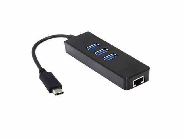 USB 3.1 USB-C to 3 Port USB 3.0 Hub Gigabit Ethernet Network LAN Adapter Black Carousel 1