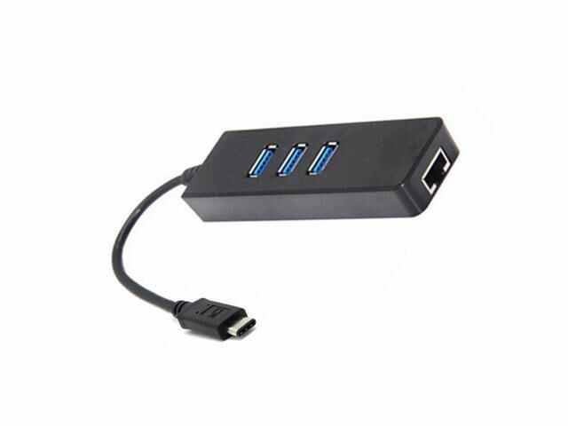 USB 3.1 USB-C to 3 Port USB 3.0 Hub Gigabit Ethernet Network LAN Adapter Black Carousel 2