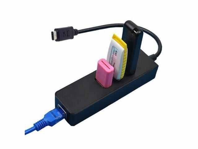 USB 3.1 USB-C to 3 Port USB 3.0 Hub Gigabit Ethernet Network LAN Adapter Black Carousel 4