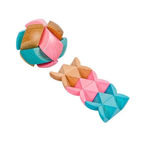 Wooden Brain Teaser Colorful Beech Football Lock Jigsaw Mystery Toy Carousel 1