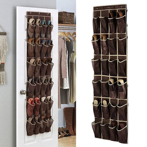 24 Pocket Shoe Storage Closet Holder Door Wall Hanging Organizer Rack Bag Carousel 1