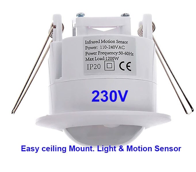 230V Light & Motion PIR Sensor. Simple Ceiling Mount 5~600 secs. Upgraded model Carousel 1