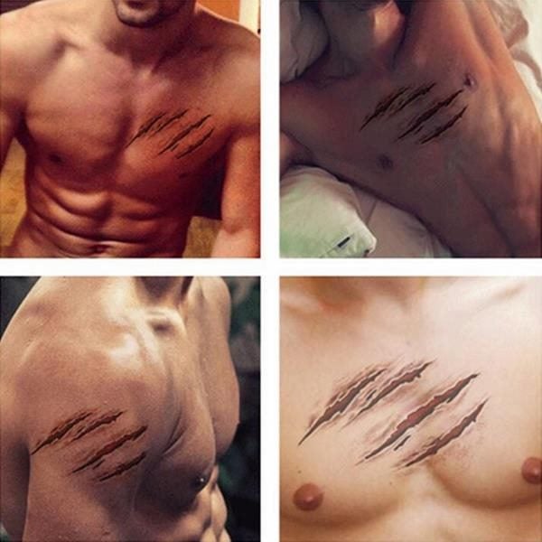 3Pcs Halloween Zombie Scars Tattoos Fake Scab Bloody Makeup Terror Wound Scary B Carousel 2