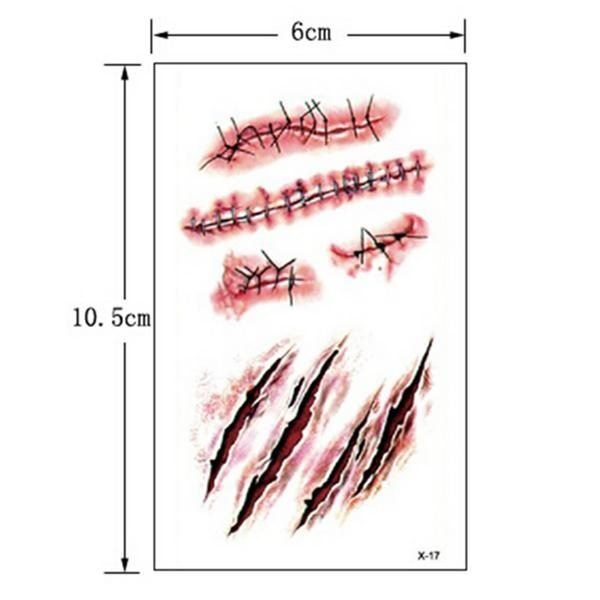 3Pcs Halloween Zombie Scars Tattoos Fake Scab Bloody Makeup Terror Wound Scary B Carousel 5