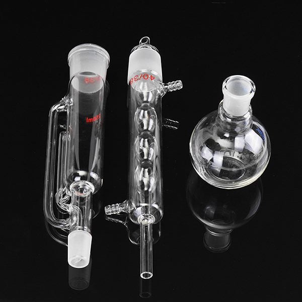 250ml 24/40 Allihn Condenser Flat Bottom Flask and 40/38 Soxhlet Extraction Glas Carousel 1