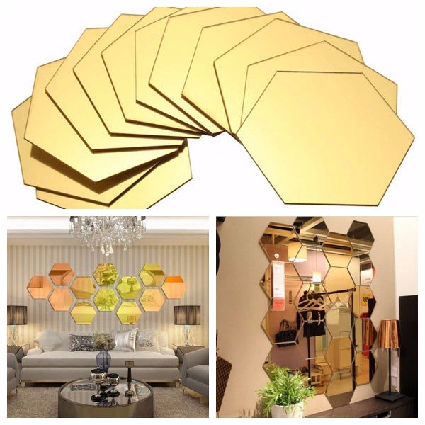 12pcs 3D Mirror Hexagon Vinyl Removable Wall Sticker Decal Home Decor Art DIY Carousel 5