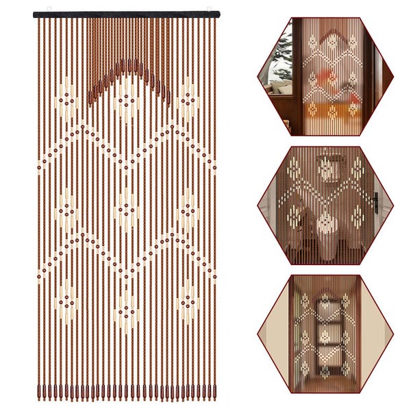 Wooden Sticks Beaded Curtain Doorway Bamboo Blinds Fly Screen Door Carousel 1
