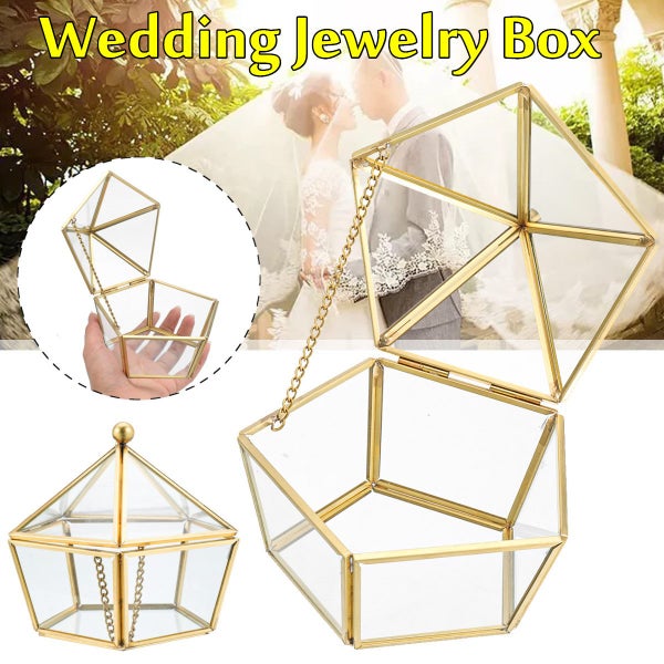 Custom Wedding Ring Bearer, Personalized Wedding Ring Box Glass Box Geometric Gl Carousel 8