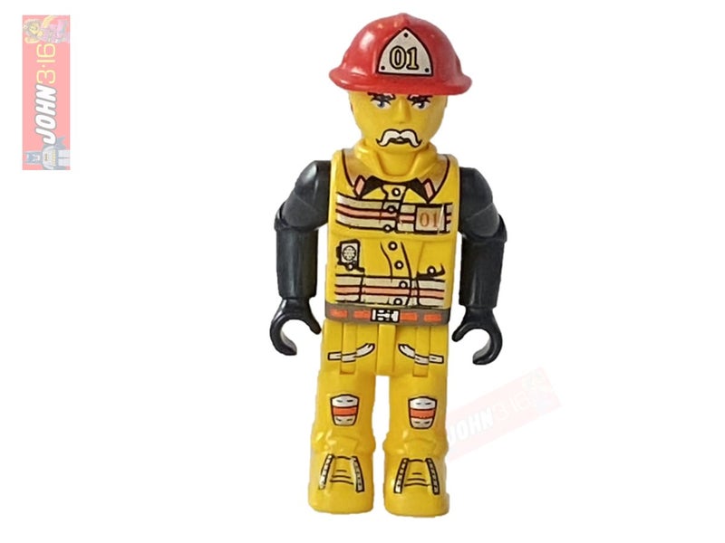 AWESOME JACK STONE LEGO JUNIORS MINIFIGURE - FIREMAN IN HAT #01 Carousel 1