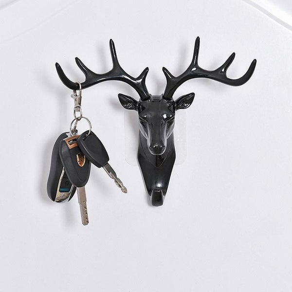 2PCS Wall Door Hook Self Adhesive Hanger Deer Head Key Holder Retro Antler Carousel 1
