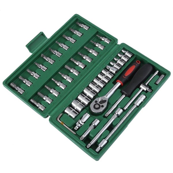 46PCS/SET Ratchet Torque Wrench Kit 1/4-Inch Socket Durable Spanner Set Carousel 5