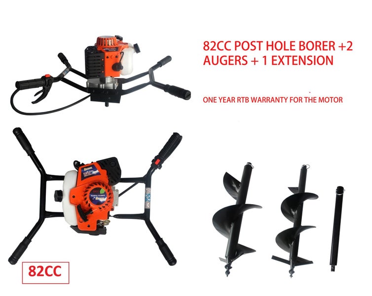 post hole borer 82cc+ 1 pc 250mm auger + 1 pc 300mm auger + 1 500mm extension Carousel 1