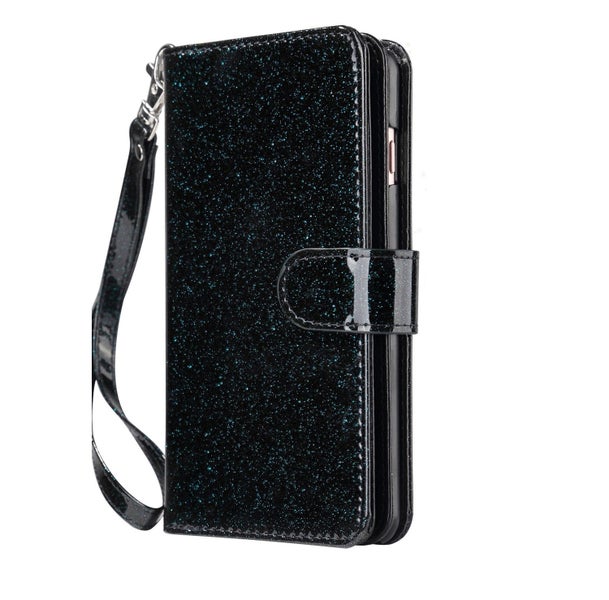 Galaxy A71 5G glitter leather double wallet multi card slots pockets blk Carousel 2