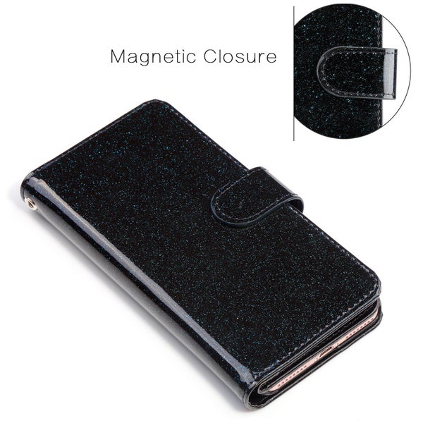 Galaxy A71 5G glitter leather double wallet multi card slots pockets blk Carousel 5