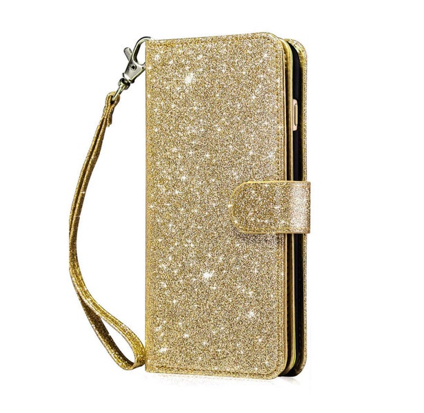 Redmi A3x glitter leather triple wallet multi card slots pockets gold Carousel 2