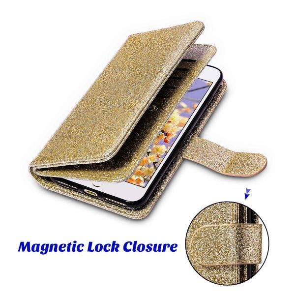 Redmi A3x glitter leather triple wallet multi card slots pockets gold Carousel 5