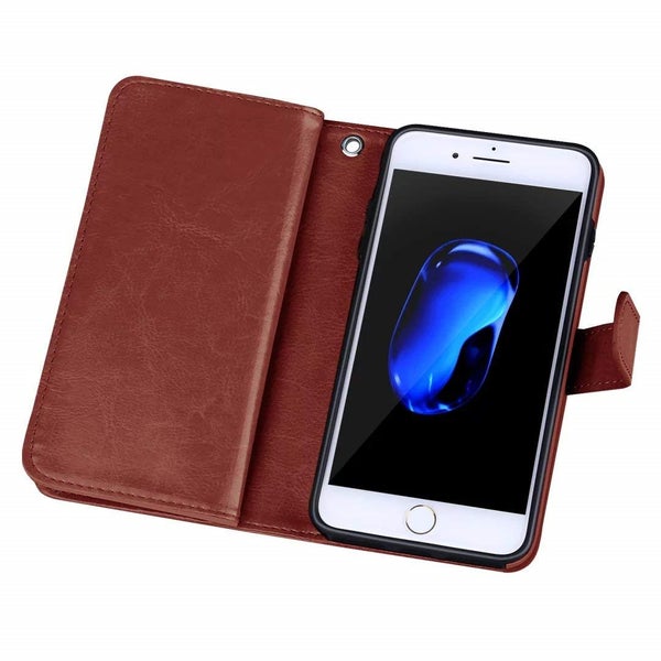 Iphone 15 plus Luxury Multifunction wallet case 9 card & wrist strap brn Carousel 7