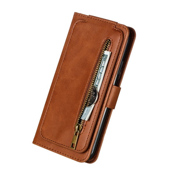 Vivo Y11s leather wallet 9 Card Slots Vertical Flip &zip (brown) Carousel 5