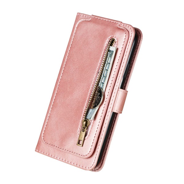 LG g7 thinQ Leather Wallet Case 9 Card Slots Vertical Flip & Zipper (rose gold) Carousel 5