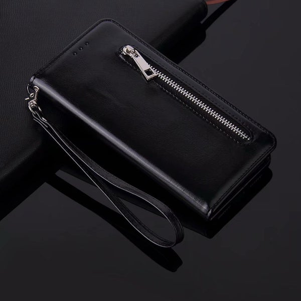 Samsung galaxy A13 PU leather wallet case card slots zip side magnet blk Carousel 2
