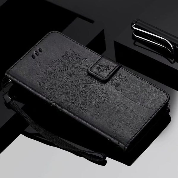 Oppo A75 Pu Leather Wallet Case Embossed Cat & Tree(Black) Carousel 2