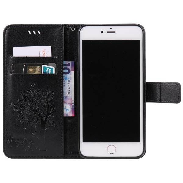 Oppo A75 Pu Leather Wallet Case Embossed Cat & Tree(Black) Carousel 4