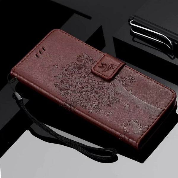 Galaxy s23 FE 5g Pu Leather Wallet Case Embossed Cat and Tree Card Slot brn Carousel 2