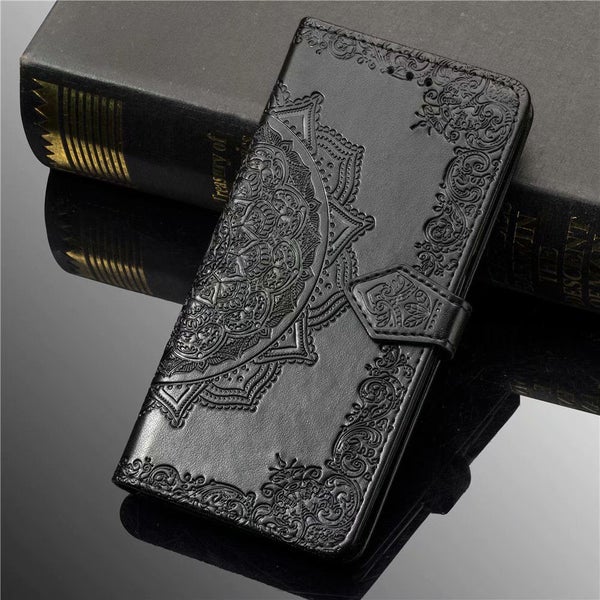 Galaxy M12 Pu Leather Wallet Case Embossed Mandala Card Slot blk Carousel 2