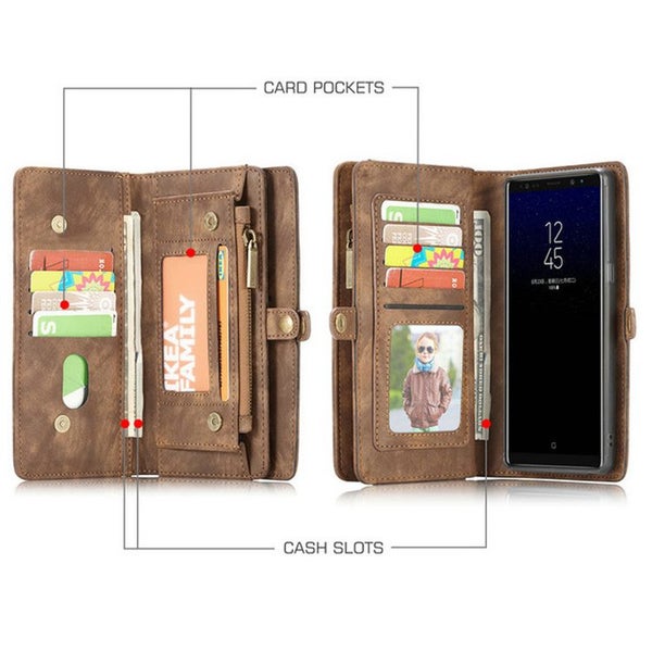 Galaxy a71 retro leather walet case multi card cash pockets zipper brn Carousel 4