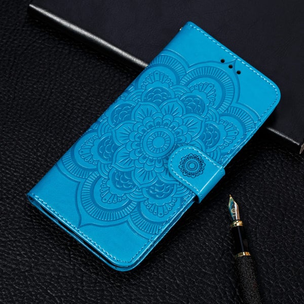 Redmi 9T PU leather wallet case embossed Mandala pattern (blue) Carousel 2