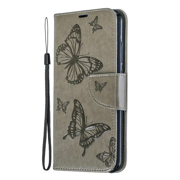 Galaxy A01 core PU leather wallet case embossed twin butterfly pattern (grey) Carousel 2