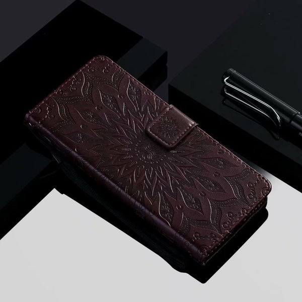 Moto edge 20 Pu Leather Wallet Case Embossed Sunflower Card Slot brn Carousel 2