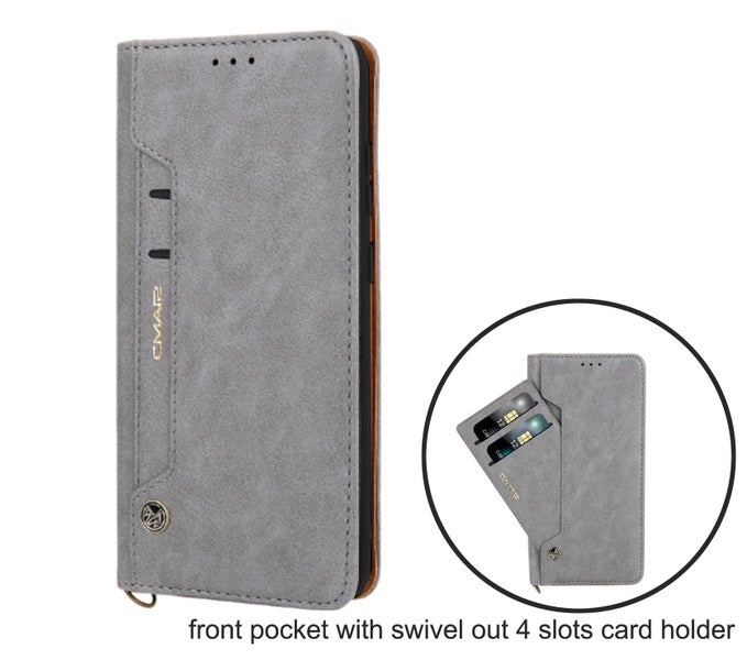 Oppo r7 leather wallet case front pocket 6 cards grey Carousel 2