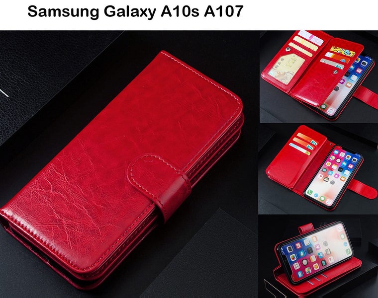 Galaxy A10s A107 case triple wallet PU leather 9 cards ID 3 pockets red Carousel 1