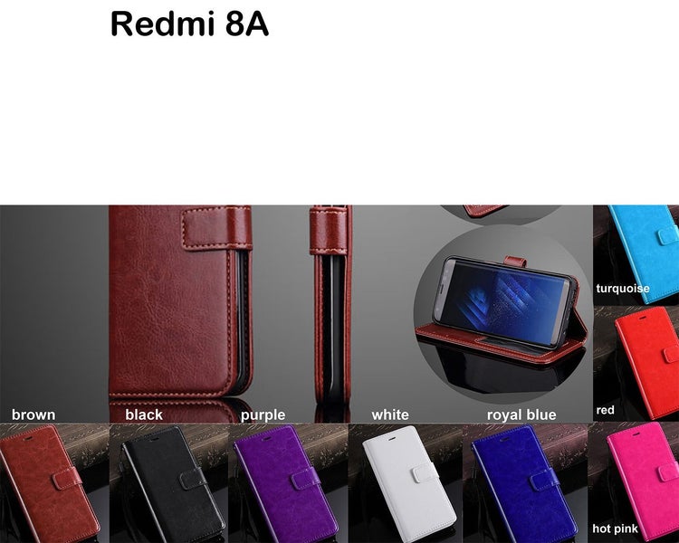 Redmi 8a case vintage fine leather wallet 3 card slots ID kickstand Carousel 1