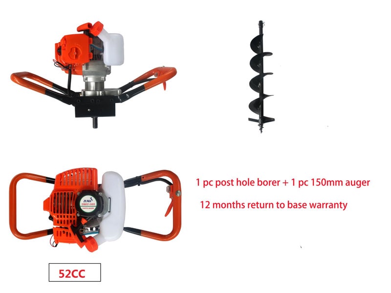 post hole borer 52cc+ 1pc 150mm auger+ 1 pc 50cm extension Carousel 1