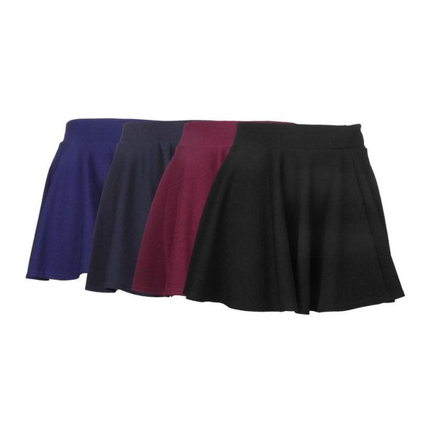 Unique Women's Stretch Waist Plain Skater Flared Pleated Mini Skirt Carousel 2
