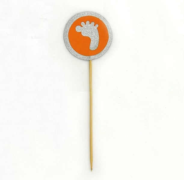 Darling Souvenir Baby Foot Baby Shower Cupcake Topper-Orange &Silver Glitter Carousel 2