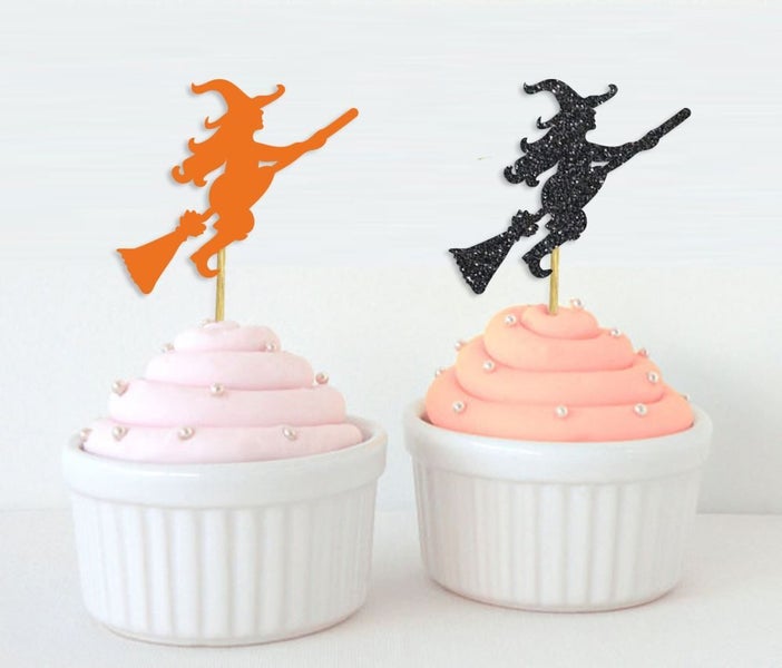 Darling Souvenir Halloween Party Witch Birthday Cupcake Toppers-Black & Orange Carousel 1
