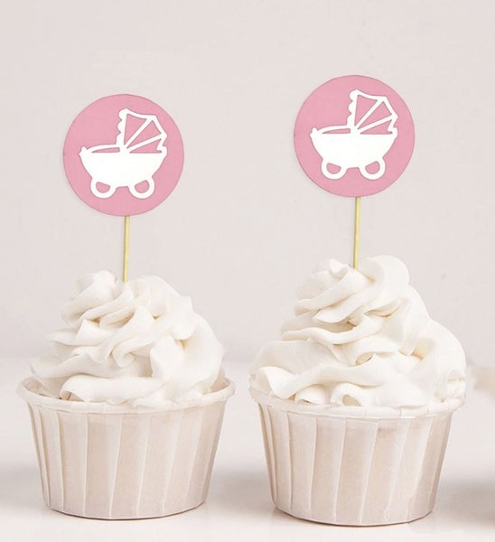 Darling Souvenir Baby Pram Baby Shower Dessert Cupcake Toppers-Baby Pink Carousel 1