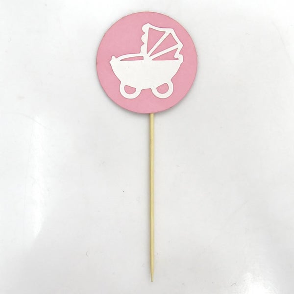 Darling Souvenir Baby Pram Baby Shower Dessert Cupcake Toppers-Baby Pink Carousel 2