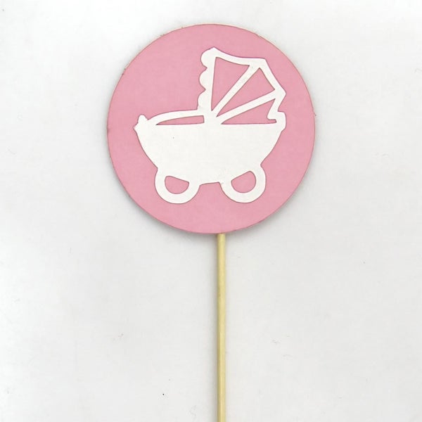 Darling Souvenir Baby Pram Baby Shower Dessert Cupcake Toppers-Baby Pink Carousel 3