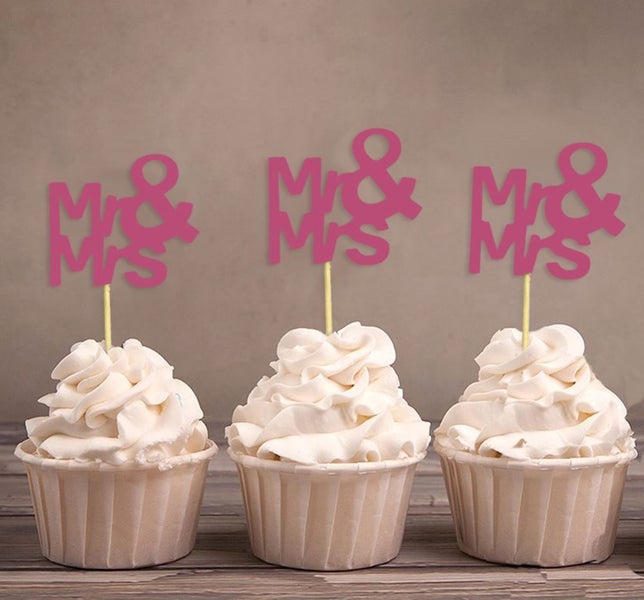 Darling Souvenir Mr & Mrs Wedding Party Dessert Decoration Cupcake Toppers-Pink Carousel 1