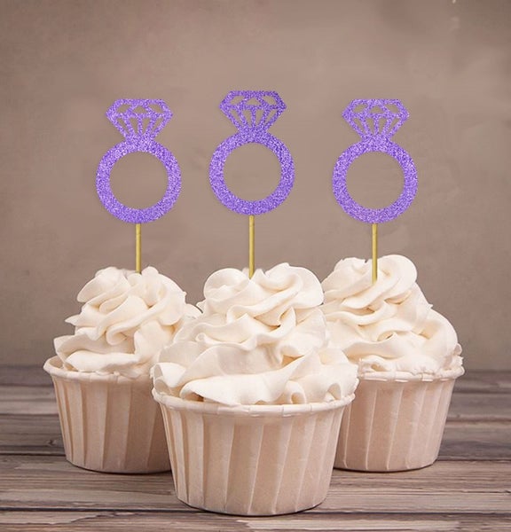Darling Souvenir Wedding Engagement Ring Cupcake Toppers-Glitter Purple Carousel 1