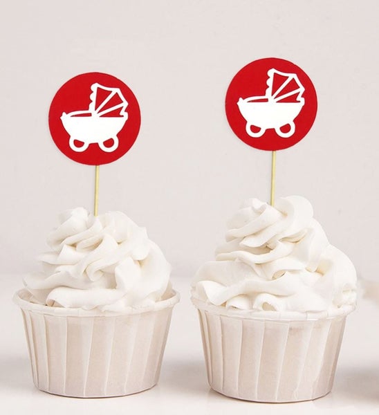 Darling Souvenir Baby Pram Baby Shower Dessert Decoration Cupcake Toppers-Red Carousel 1