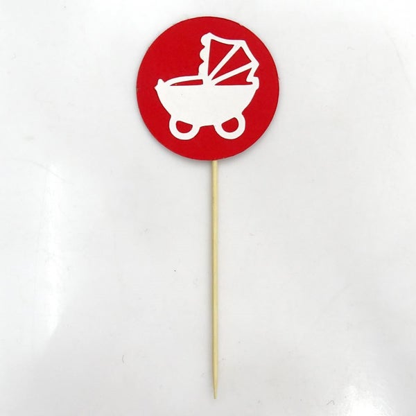 Darling Souvenir Baby Pram Baby Shower Dessert Decoration Cupcake Toppers-Red Carousel 3
