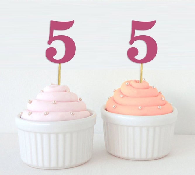Anniversary & Birthday Party Number 5 Year Cupcake Topper Decoration-Plum Carousel 1