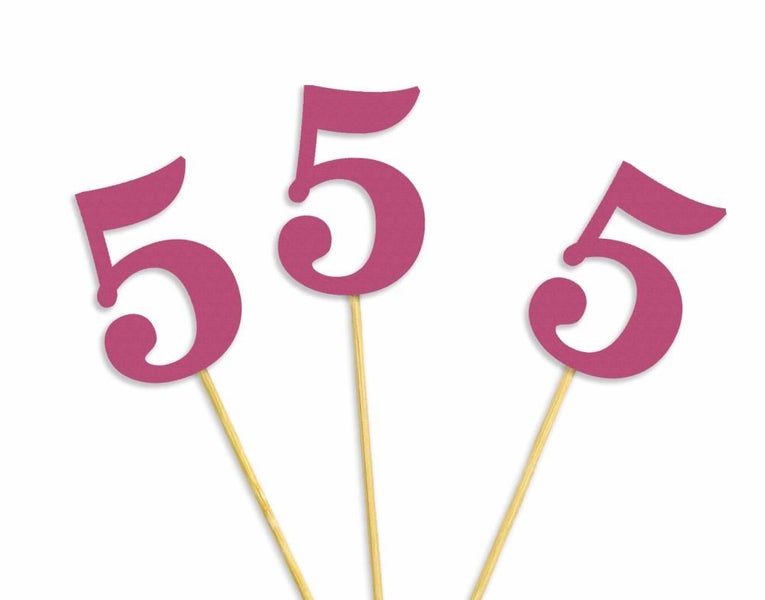 Anniversary & Birthday Party Number 5 Year Cupcake Topper Decoration-Plum Carousel 3